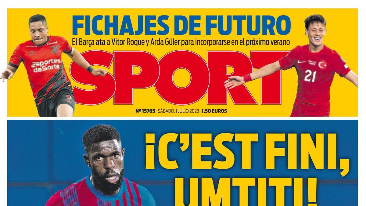 Esta es la portada SPORT de hoy sábado 1 de julio