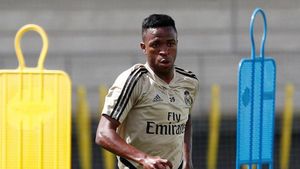 Vinicius, durante un entrenamiento en Valdebebas Vinicius, durante un entrenamiento en Valdebebas