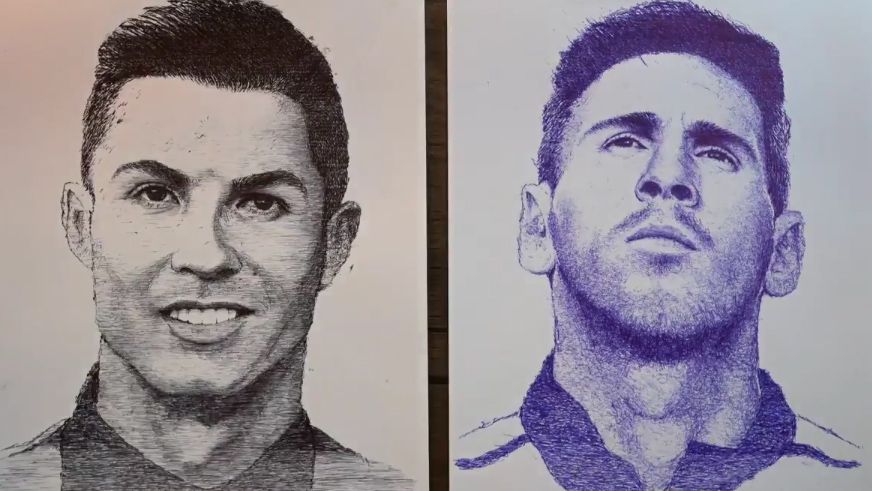  Impresionante! Es capaz de dibujar a Messi y Cristiano... ¡¡al mismo tiempo!!