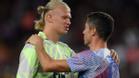 Lewandowski y Haaland charlaron en el pasado Barça-City