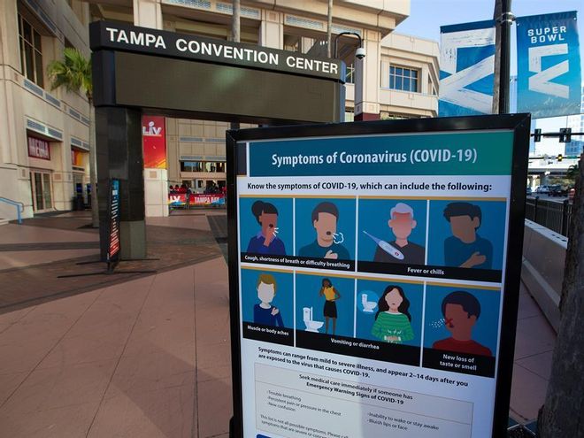 Cartelería sobre los síntomas del covid en Tampa Cartelería sobre los síntomas del covid en Tampa