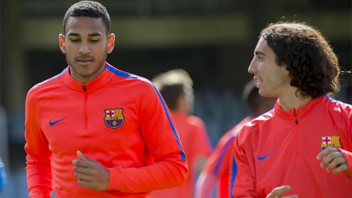Mboula y Cucurella en un entrenamiento con el Juvenil A Mboula y Cucurella en un entrenamiento con el Juvenil A