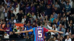 Sergio Busquets celebra su gol al Mallorca