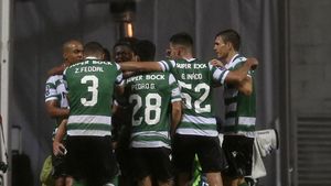 Los jugadores del Sporting celebran un gol ante el Braga Los jugadores del Sporting celebran un gol ante el Braga