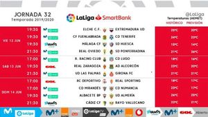 Todos los horarios de la jornada 32 de LaLiga SmartBank Todos los horarios de la jornada 32 de LaLiga SmartBank