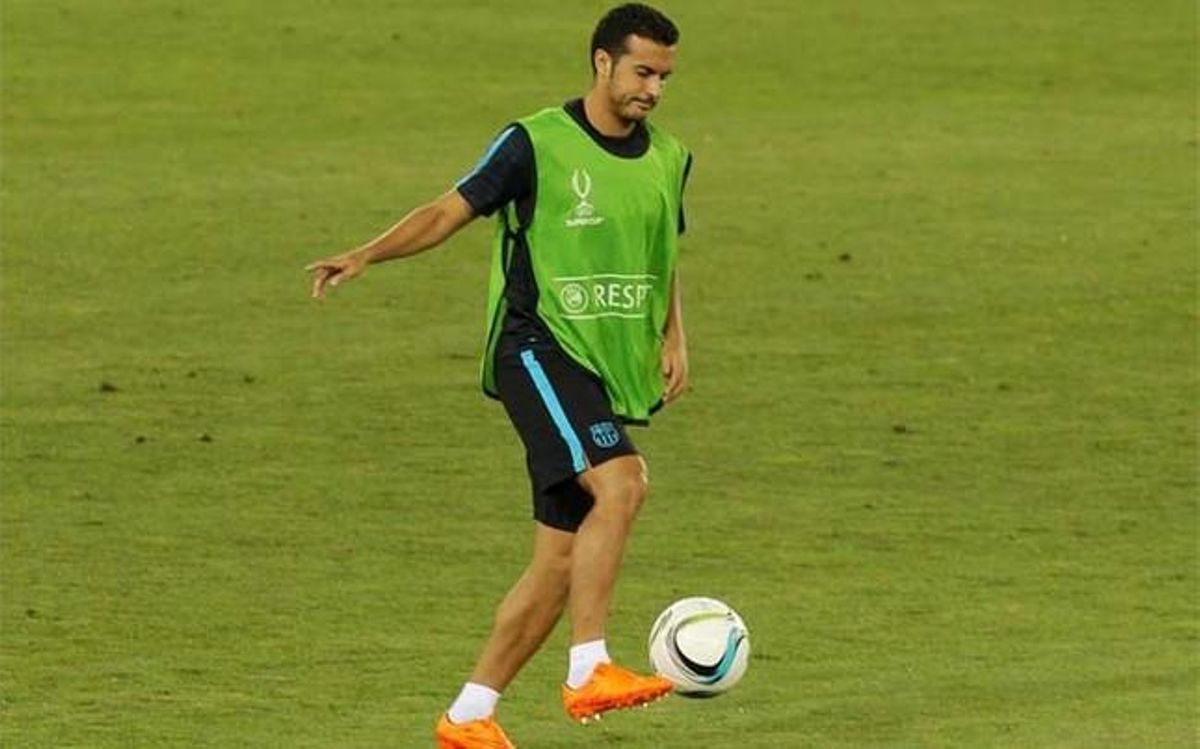 Pedro, durante el entrenamiento de este lunes Pedro, durante el entrenamiento de este lunes