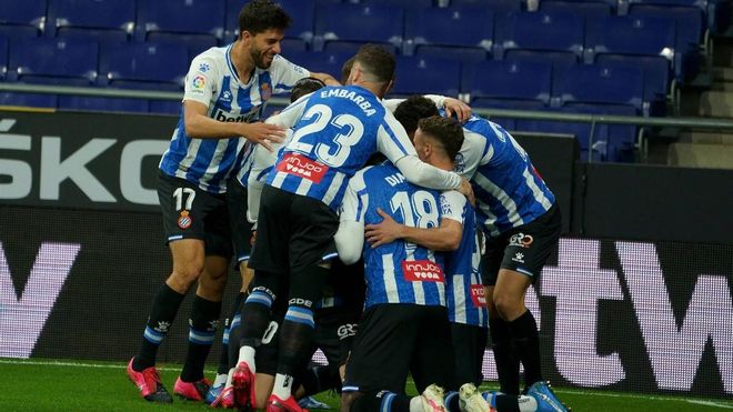 Los jugadores del Espanyol, celebrando uno de los goles contra el Leganés Los jugadores del Espanyol, celebrando uno de los goles contra el Leganés