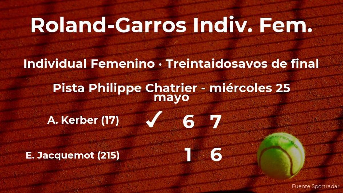 Angelique Kerber gana en los treintaidosavos de final de Roland-Garros