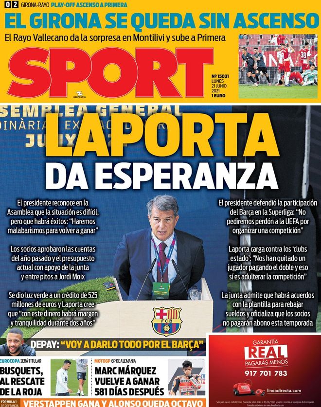 Esta es la portada de SPORT Esta es la portada de SPORT