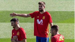 Gerard Piqué, en el entrenamiento de la selección española