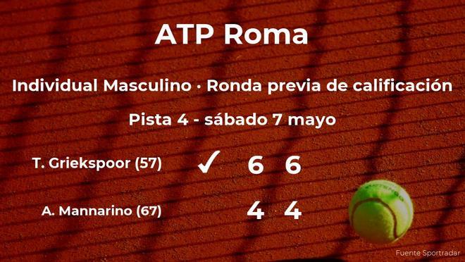El tenista Tallon Griekspoor pasa a la siguiente fase del torneo ATP 1000 de Roma