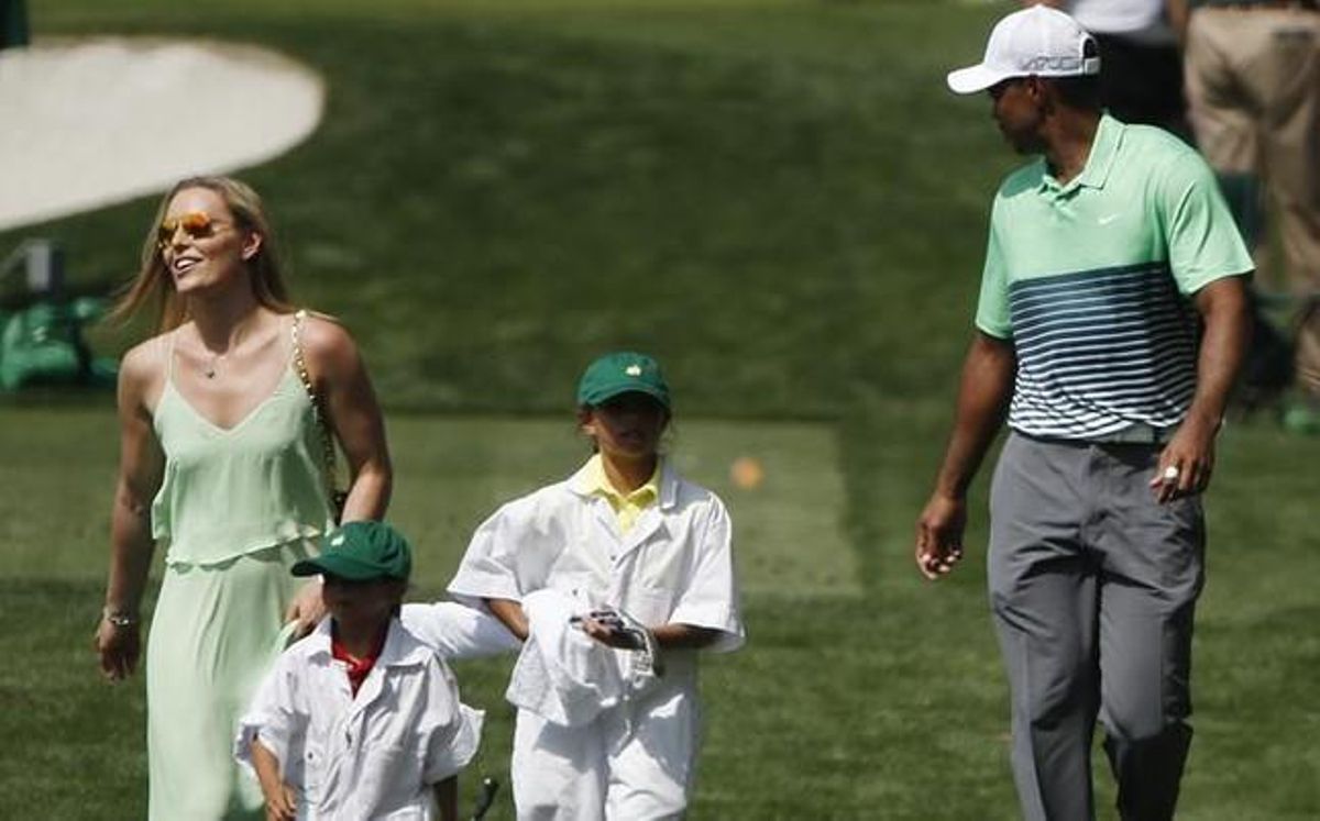 Woods, la sua ragazza Lidnsey Vonn e i loro figli, ad Augusta