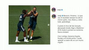 Vinicius se despide de Benzema: Terminamos este dúo de la oscuridad...