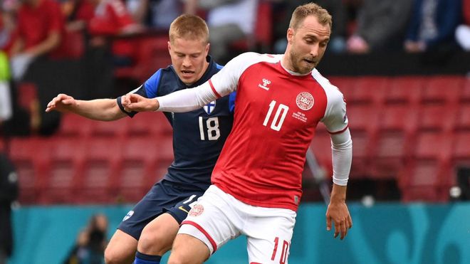 Eriksen, en una imagen durante el partido ante Finlandia Eriksen, en una imagen durante el partido ante Finlandia