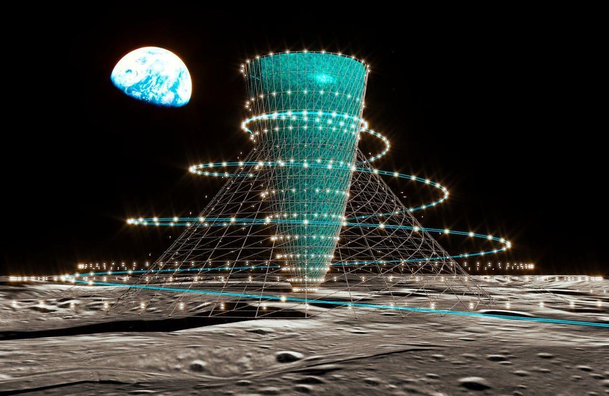 Representación artística de la futura espación japonesa en la Luna, con gravedad artificial. Representación artística de la futura espación japonesa en la Luna, con gravedad artificial.