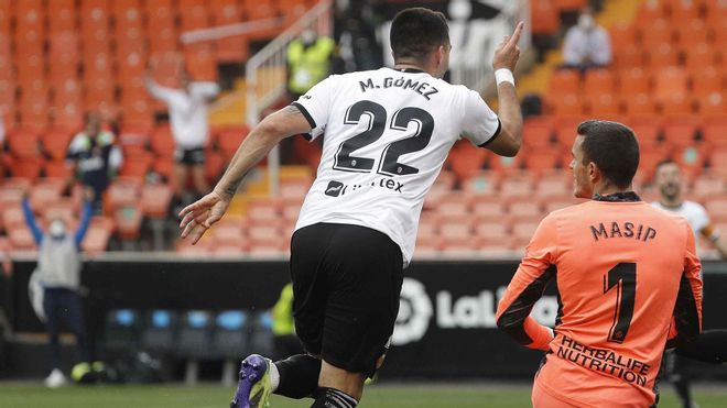 Maxi Gómez celebrando un gol frente al Valladolid Maxi Gómez celebrando un gol frente al Valladolid