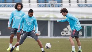 Marcelo, Casemiro y Odriozola, en el entrenamiento Marcelo, Casemiro y Odriozola, en el entrenamiento