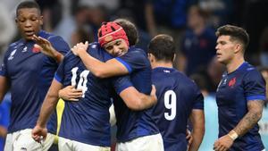 Los jugadores de Francia durante el partido ante Namibia