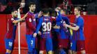 Los jugadores del Barça festejaron el gol de Araujo