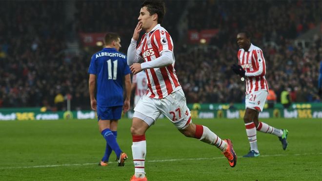 Bojan celebra un gol con el Stoke City Bojan celebra un gol con el Stoke City