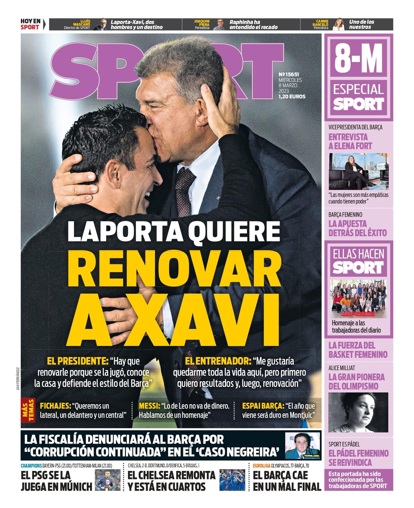 Esta es la portada SPORT, de hoy miércoles 8 de marzo Esta es la portada SPORT, de hoy miércoles 8 de marzo