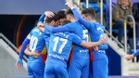 La plantilla del Andorra celebra uno de los goles