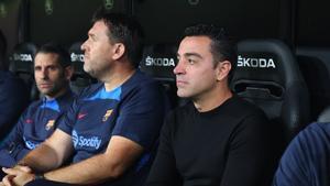 Xavi Hernández en el partido contra el Valencia en Mestalla