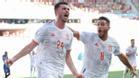 Aymeric Laporte celebra su gol contra Eslovaquia