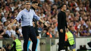 Ernesto Valverde y Xavi Hernández en el último enfrentamiento entre Barça y Athletic Club en el Camp Nou