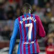 Ousmane Dembélé durante un partido del FC Barcelona de la temporada 2021/22