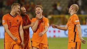 Frenkie de Jong celebra la victoria de los Países Bajos ante Bélgica