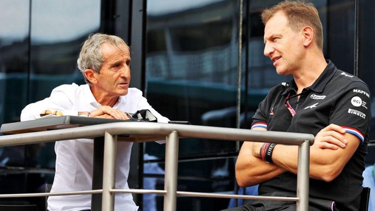 Alain Prost y Laurent Rossi, durante un gran premio