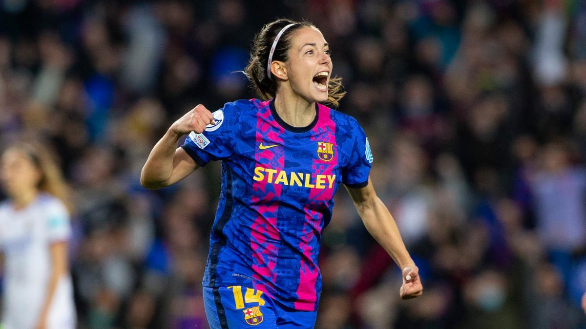 Aitana Bonmatí celebrando un gol en el Camp Nou