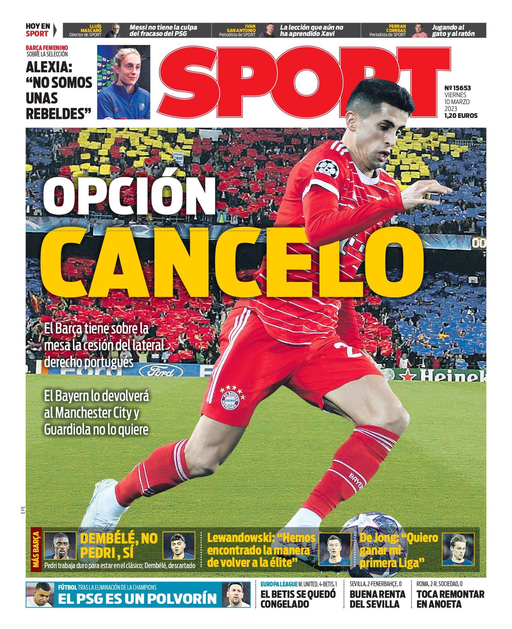 Esta es la portada SPORT, de hoy viernes 10 de marzo