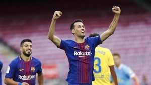 Busquets celebra el gol que abrió el marcador ante Las Palmas Busquets celebra el gol que abrió el marcador ante Las Palmas