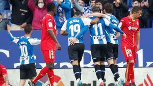 Los jugadores del Espanyol celebrando el segundo gol