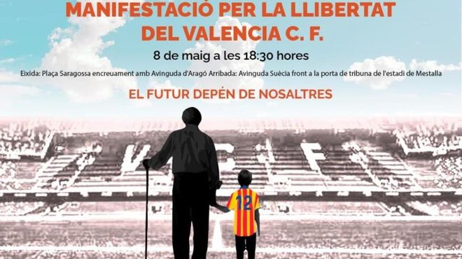 Cartel de la convocatoria Manifestació per la llibertat del Valencia CF Cartel de la convocatoria Manifestació per la llibertat del Valencia CF