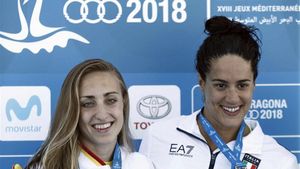 Lidón Muñoz, a la izquierda de la imagen, durante los juegos de Tarragona 2018 Lidón Muñoz, a la izquierda de la imagen, durante los juegos de Tarragona 2018