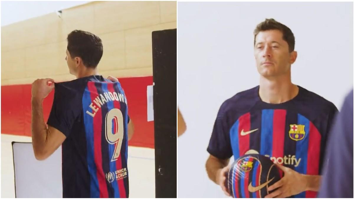 ¡Hasta posar se le da bien! El estilo de Lewandowski en la sesión de fotos del Barça