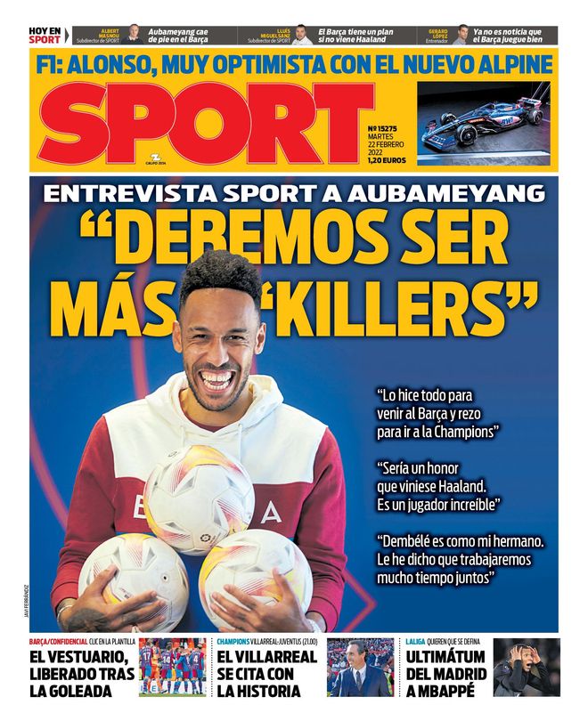 Esta es la portada de SPORT del 22 de febrero de 2022