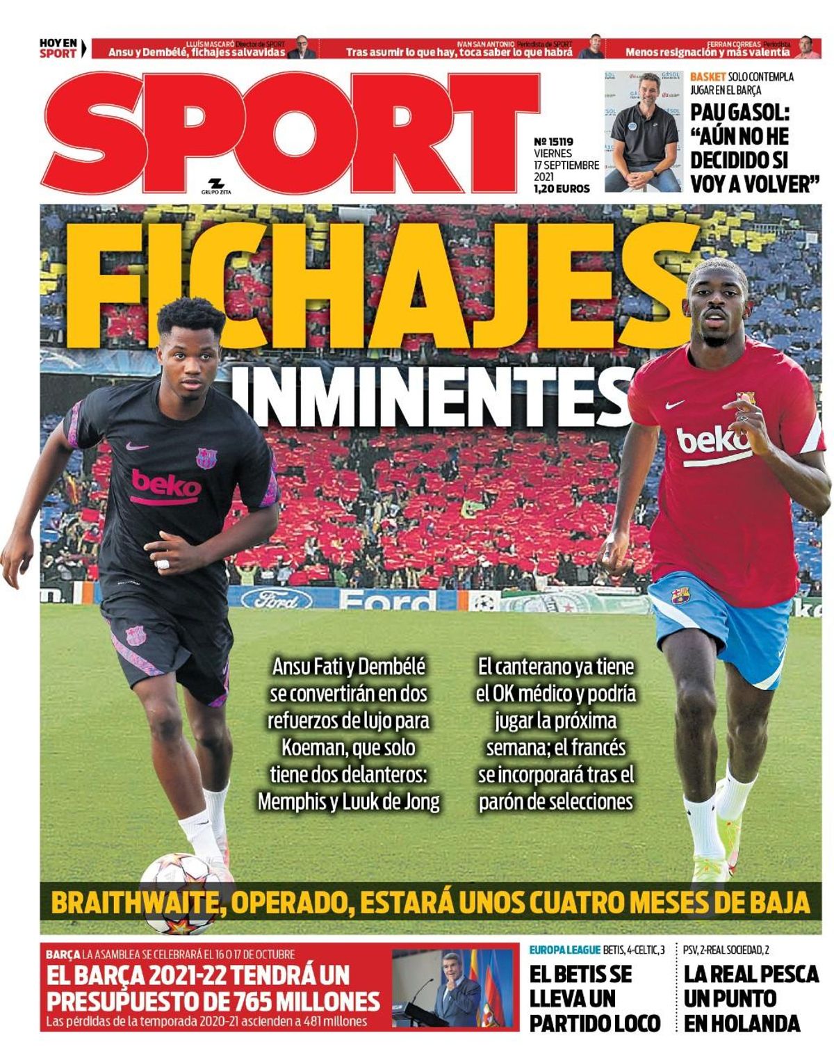 Esta es la portada de SPORT Esta es la portada de SPORT