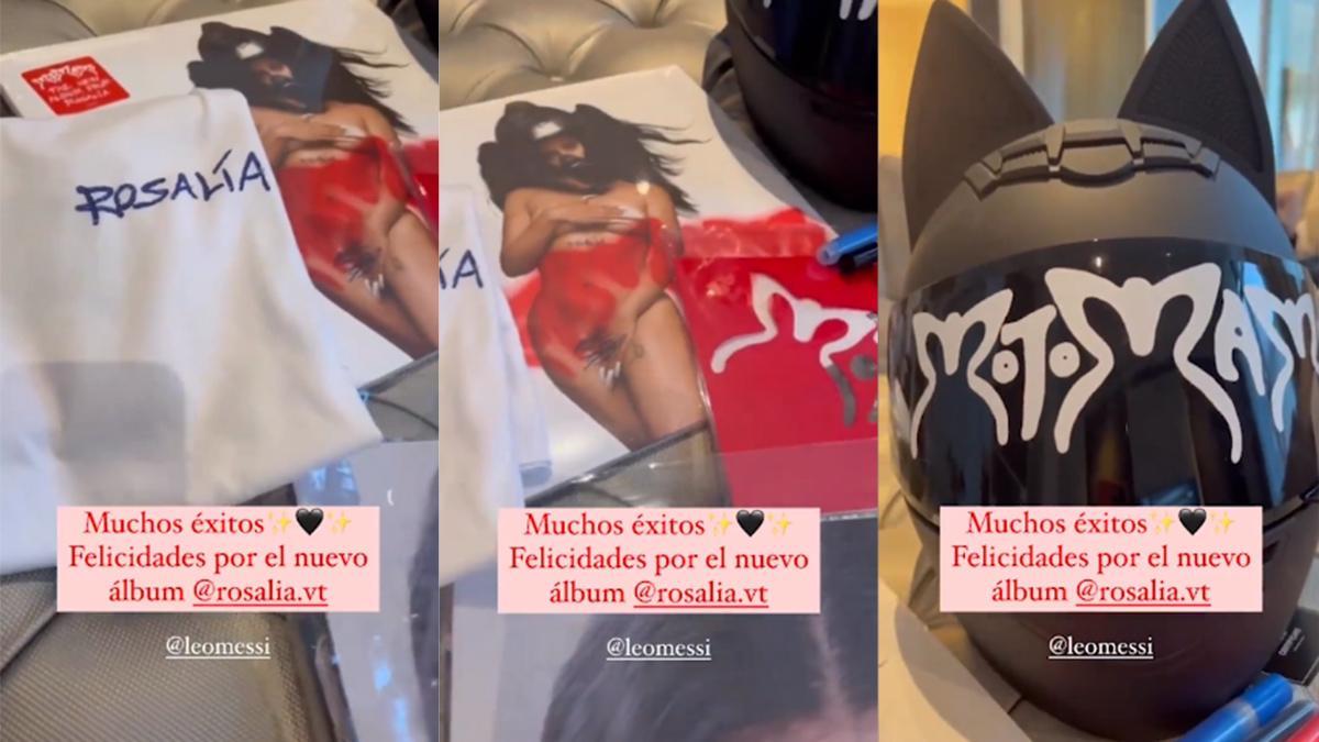 Rosalía le regala a los Messi un casco y merchandising de Motomami