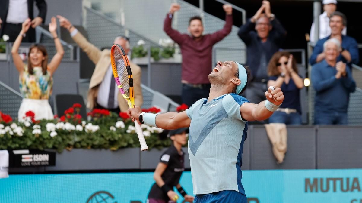 Nadal celebra su victoria ante Goffin Nadal celebra su victoria ante Goffin
