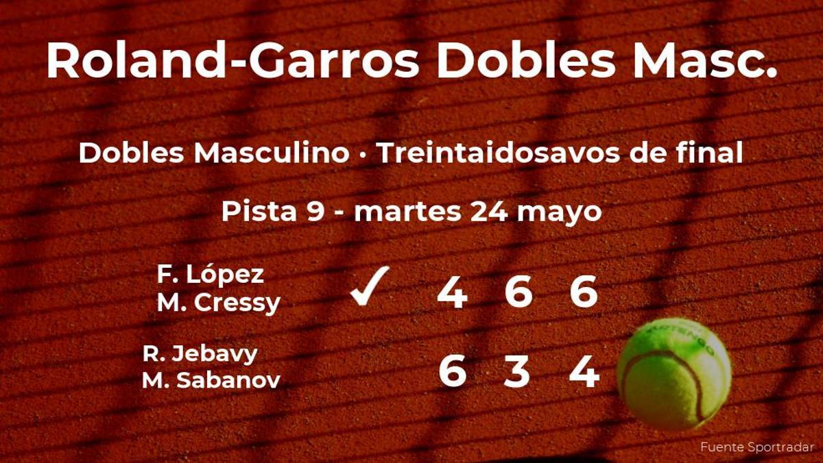 Los tenistas López y Cressy se clasifican para los dieciseisavos de final de Roland-Garros