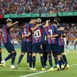 El Barça celebra el segundo gol frente a Pumas en el Trofeu Joan Gamper, obra de Pedri