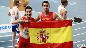 Gómez y Fontes tras conseguir sus medallas en el 1.500 Gómez y Fontes tras conseguir sus medallas en el 1.500