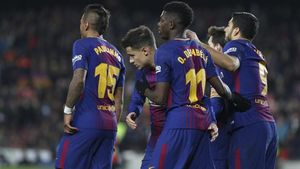 Dembélé celebra con Coutinho el gol del brasileño ante el Girona Dembélé celebra con Coutinho el gol del brasileño ante el Girona