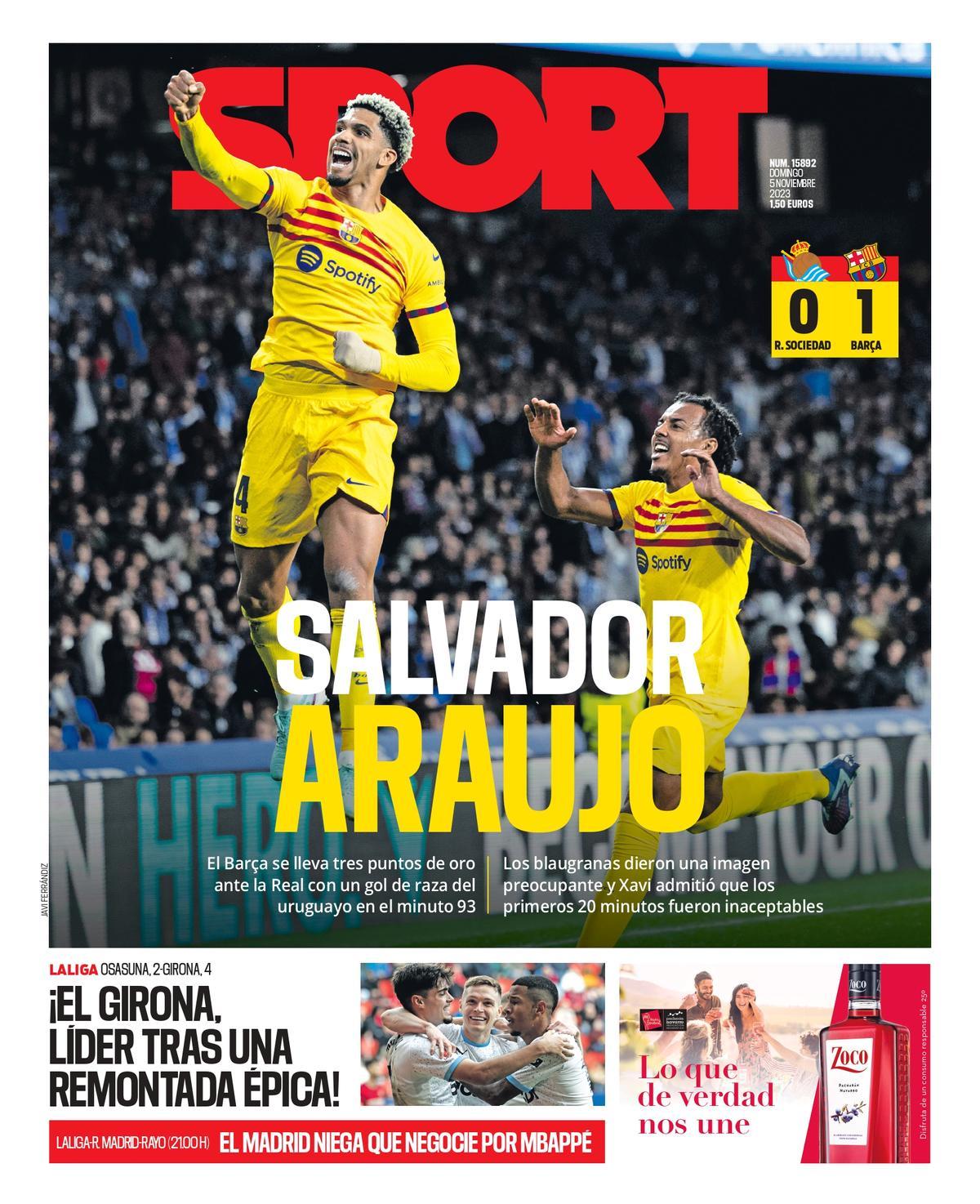 Salvador Araujo es la portada de SPORT de hoy domingo 5 de noviembre de 2023