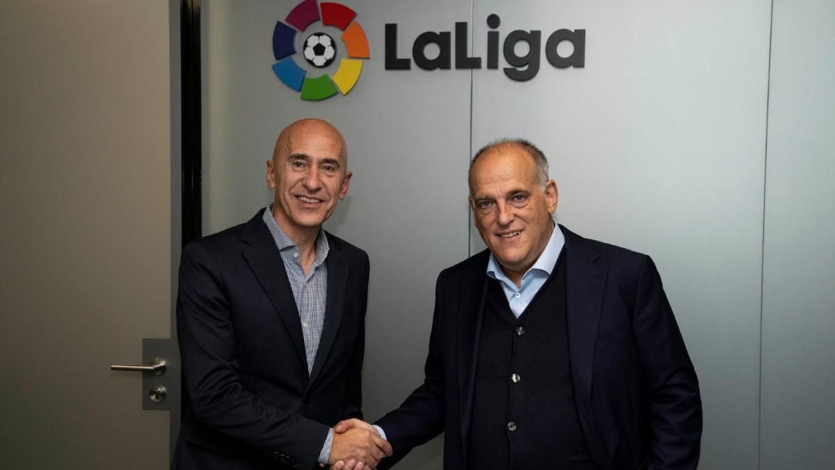 Mario Hernando, Director General de World Padel Tour, junto a Javier Tebas, Presidente de LaLiga Mario Hernando, Director General de World Padel Tour, junto a Javier Tebas, Presidente de LaLiga