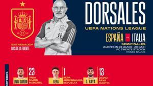 Los dorsales de la selección española